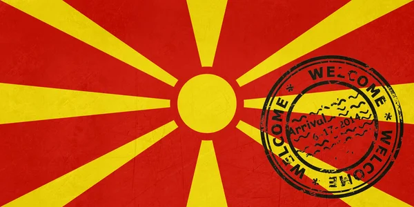 Bienvenido a Macedonia bandera con sello de pasaporte —  Fotos de Stock