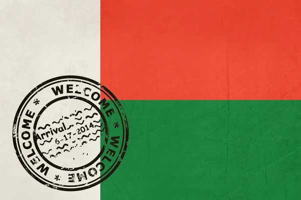 Καλώς ήρθατε στην σημαία της Μαδαγασκάρης με σφραγίδας επί του διαβατηρίου — Φωτογραφία Αρχείου