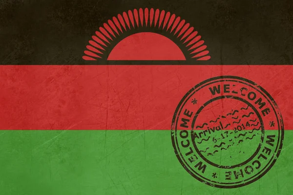 Bem-vindo à bandeira do Malawi com carimbo de passaporte — Fotografia de Stock