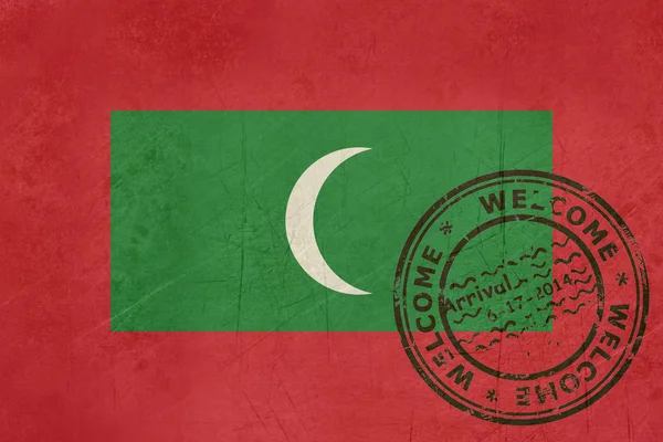 Bem-vindo à bandeira das Maldivas com carimbo de passaporte — Fotografia de Stock