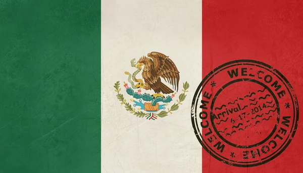Bem-vindo ao México bandeira com carimbo de passaporte Fotografias De Stock Royalty-Free