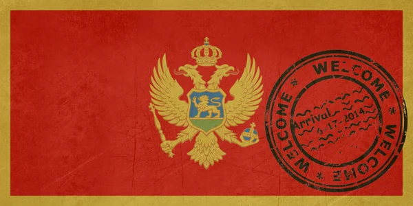 Bem-vindo ao Montenegro bandeira com carimbo de passaporte Imagens Royalty-Free