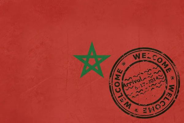 Benvenuti in Marocco bandiera con timbro del passaporto — Foto Stock