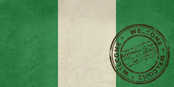 에 오신 것을 환영 합니다 여권 스탬프와 나이지리아 국기 — 스톡 사진