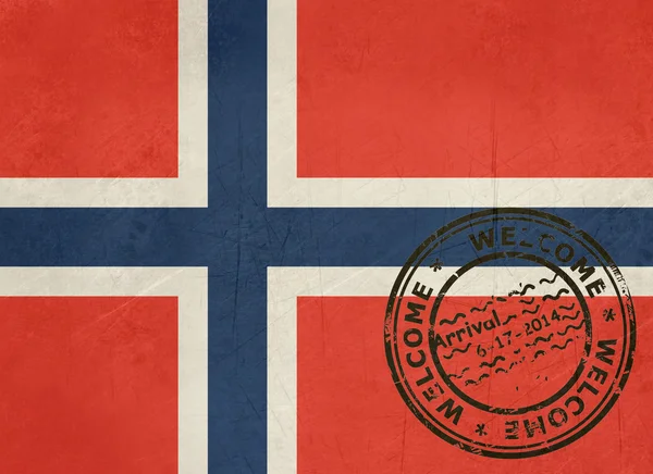 Welcome to Norway flag with passport stamp — Stock Photo, Image