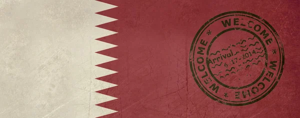 Selamat datang di Qatar flag dengan cap paspor — Stok Foto