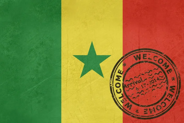 Welcome to Senegal flag with passport stamp — Stock Photo, Image