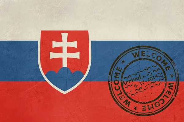 Bienvenido a la bandera de Eslovaquia con sello de pasaporte — Foto de Stock