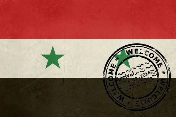 Welcome to Syria flag with passport stamp — Stock Photo, Image