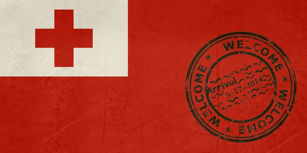 Welcome to Tonga flag with passport stamp — Stock Photo, Image