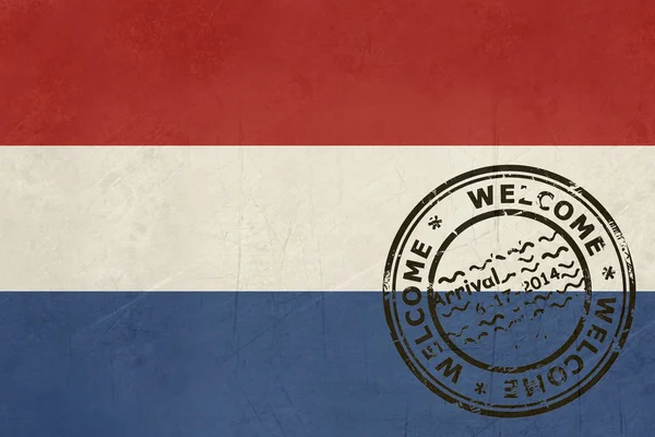 Hollanda bayrağı pasaport damga ile hoş geldiniz Telifsiz Stok Fotoğraflar