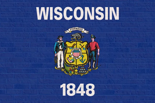 Wisconsin bandeira do estado na parede de tijolo — Fotografia de Stock