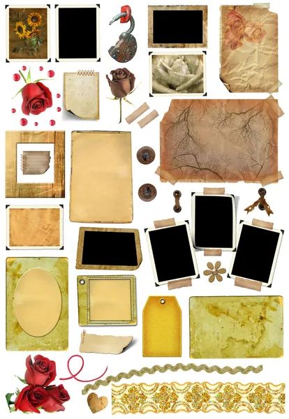 Um conjunto de elementos de sucata, molduras, bordas de fotos — Fotografia de Stock