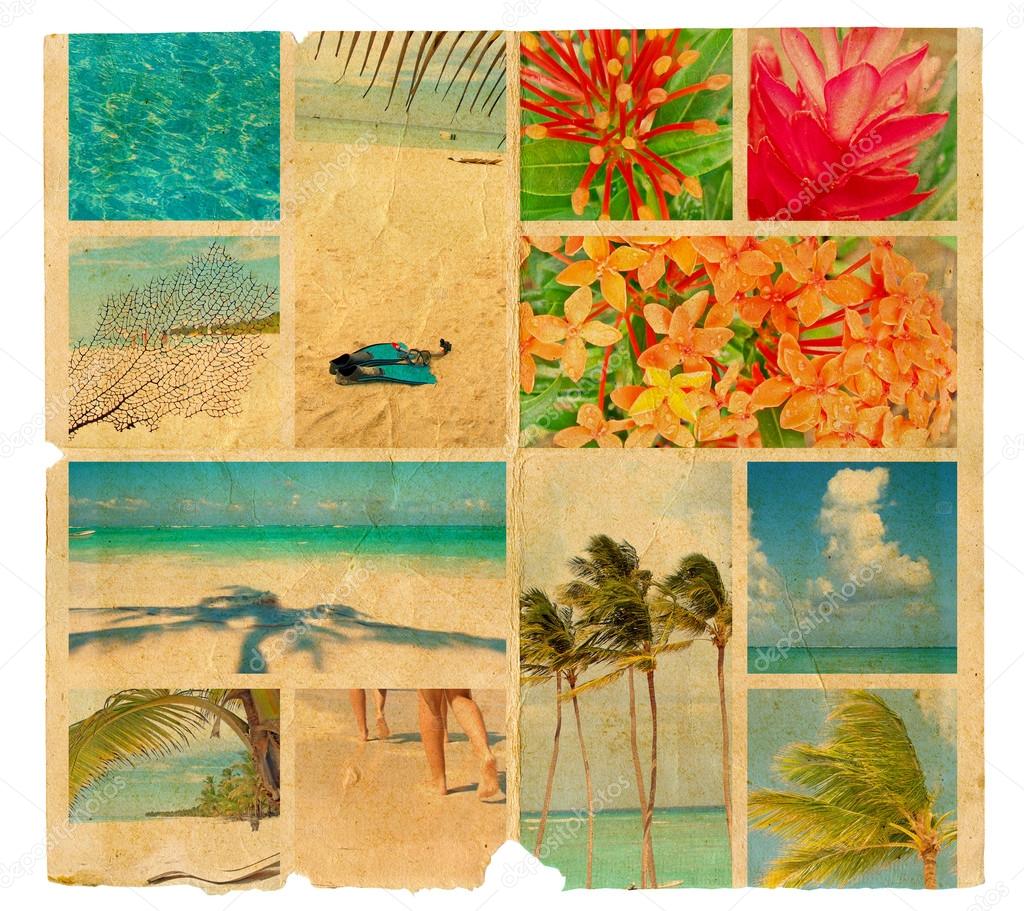 Tropical collage on a piece of old paper, illustration