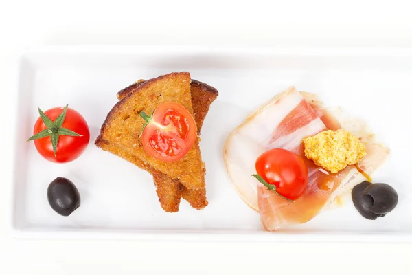 Bruschetta (pão de alho torrado italiano) com tomate Imagens De Bancos De Imagens