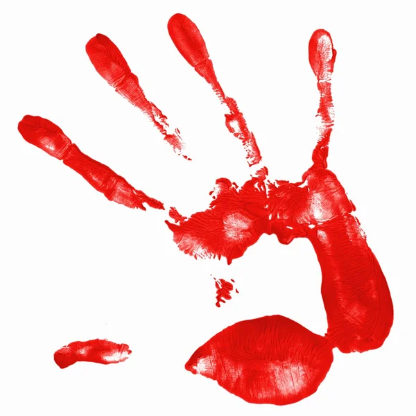 Handabdruck mit roter Farbe — Stockfoto