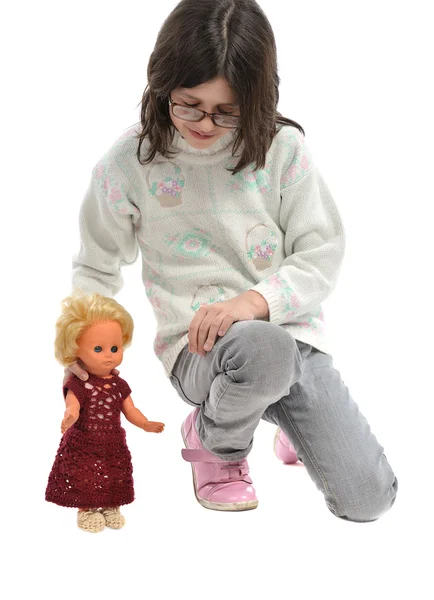 Girl with doll — Stock Photo, Image