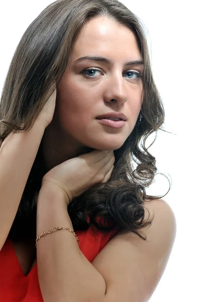 Portrait of beautiful girl in red — Stock Photo, Image