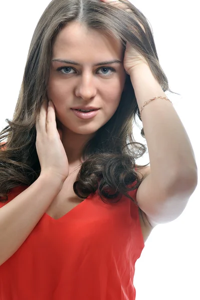 Portrait of beautiful girl in red — Stock Photo, Image