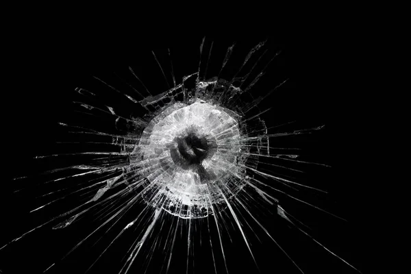 Crack Broken Glass Mirror Black Background Lines Fragments Bullet Hole Stock Image