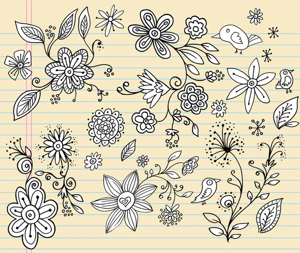 Laptop doodle bloem vector set — Stockvector