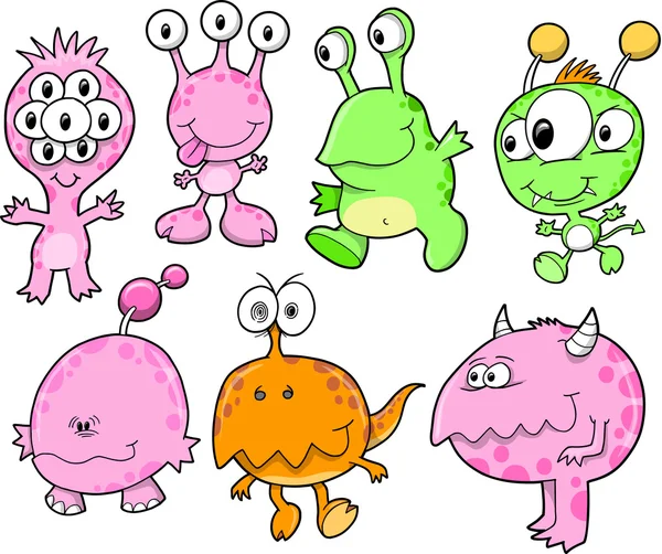 Cute Monster and Alien Vector Set — Stock Vector