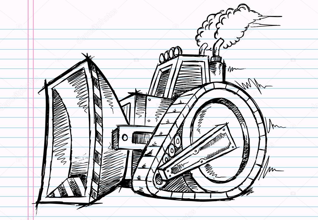 Sketch Doodle Bulldozer Vector