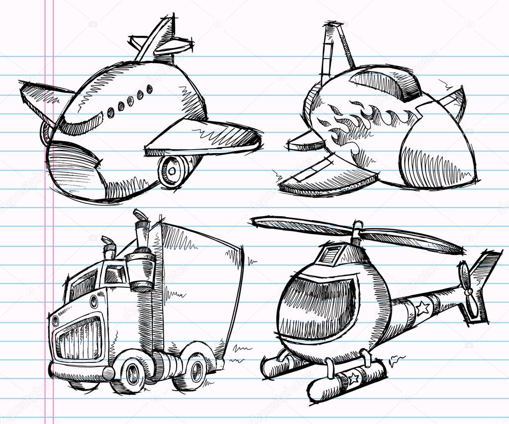 Cute Sketch Doodle Transportation Vector set