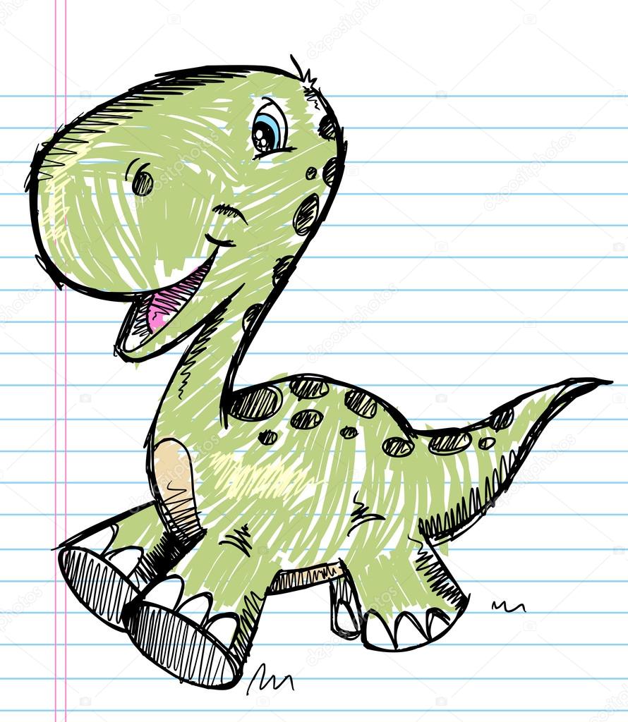 Dinosaur Doodle Color Sketch Vector