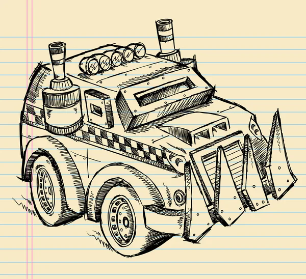Apokaliptyczne pojazdu ciężarówka szkic wektor ilustracji sztuki — Wektor stockowy