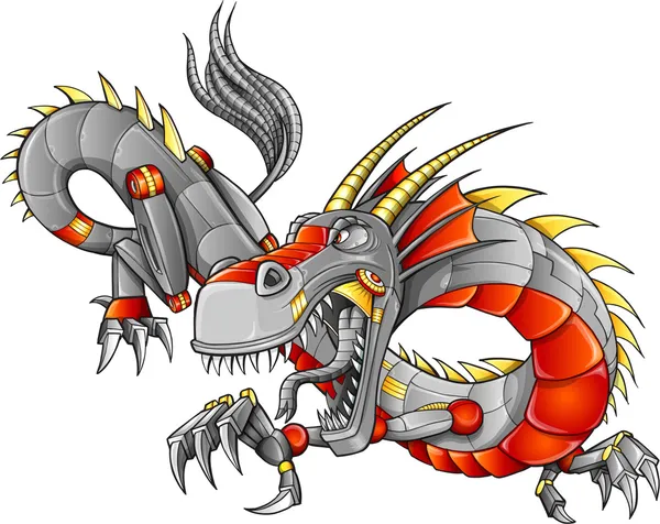 Robot Cyborg Dragon Vector Ilustração arte — Vetor de Stock