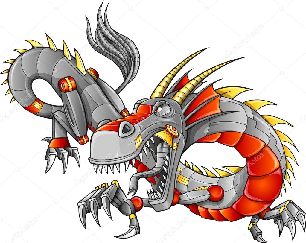 Robot Cyborg Dragon Vector Illustration art