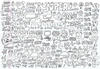 Doodle tasarım öğeleri vektör çizim seti
