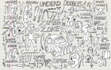 zombi zombi doodle vektör çizim set