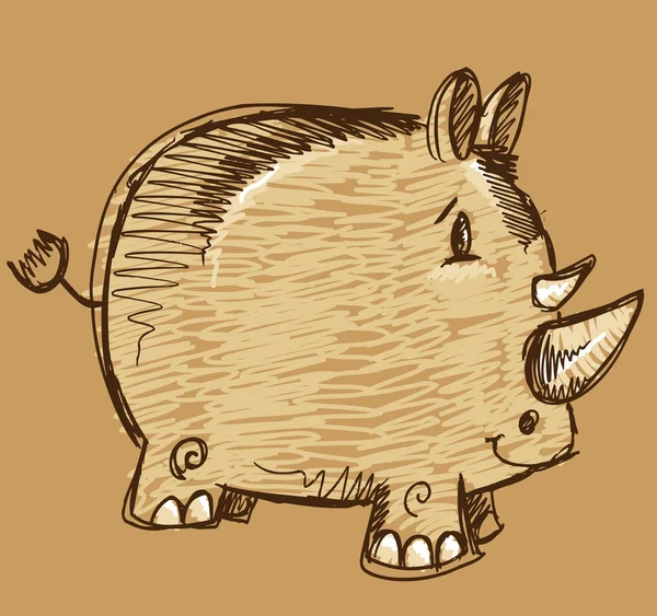 Farbe Kreidemarker Skizze Doodle Nashorn Tier Vektor — Stockvektor