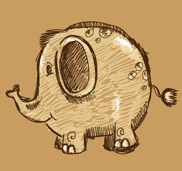 Color Chalk Marker Sketch Doodle Animal Elephant Vector — Stock Vector