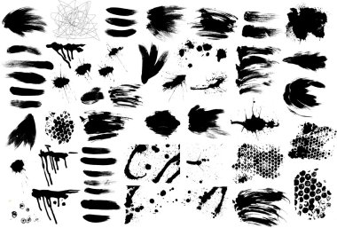 fırça darbeleri ve mürekkep ve boya splatters vektör set