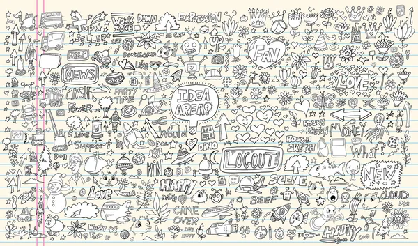 Cuaderno doodle diseño elementos mega vector ilustración conjunto Ilustración De Stock