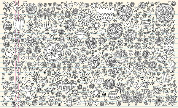 vektör kümesi Doodle kroki çiçekler bahar