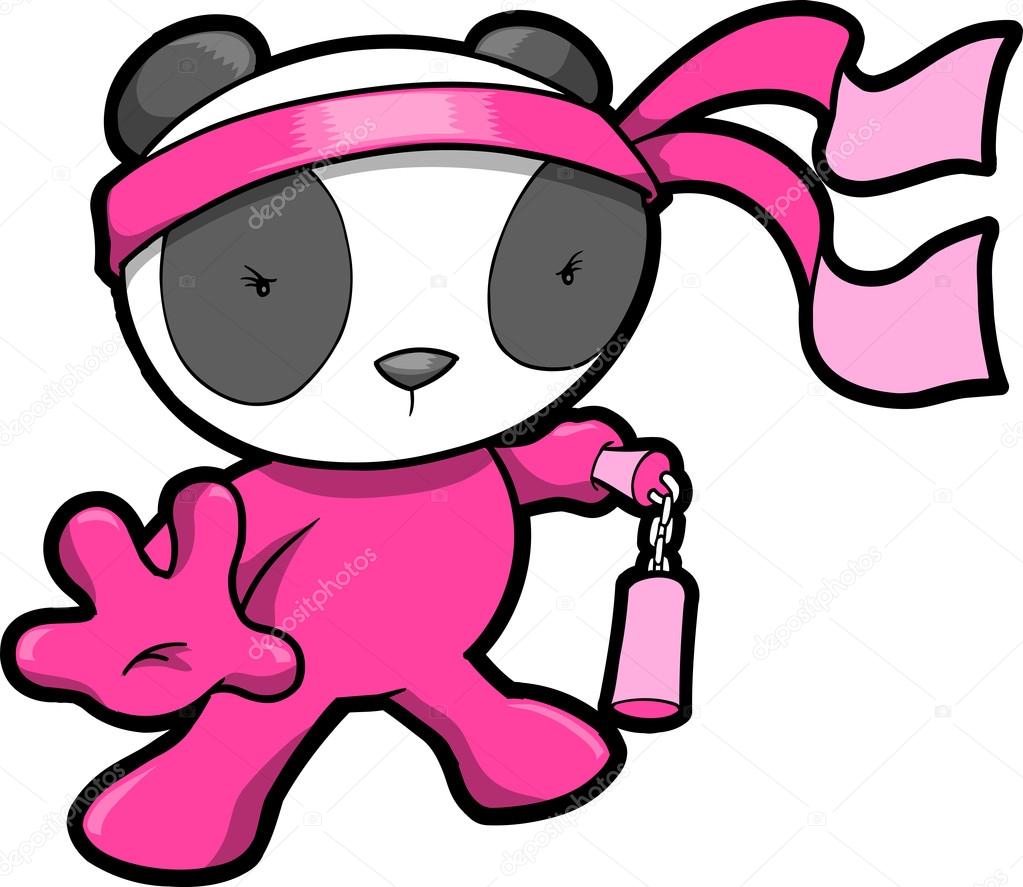 Cute Pink Panda Bear Ninja Vector