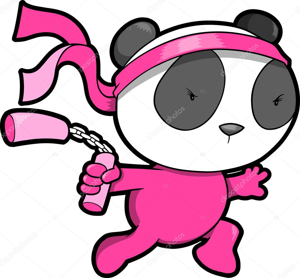Cute Pink Panda Bear Ninja Vector