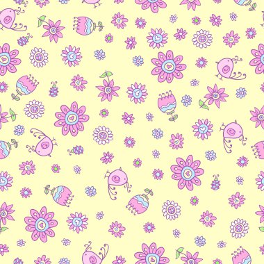 sevimli ilkbahar doodle Dikişsiz desen vektör