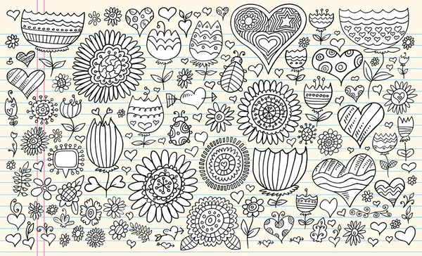 Doodle schizzo fiori primavera vettoriale Set — Vettoriale Stock