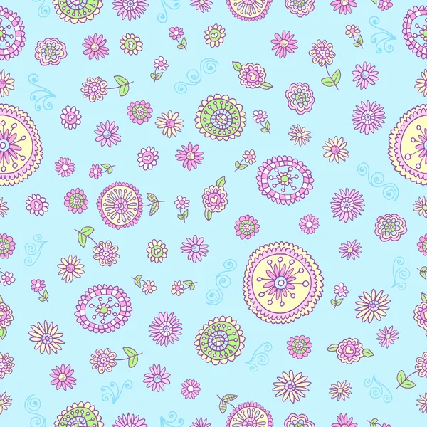 Cute Springtime Doodle Seamless Pattern Vector — Stock Vector