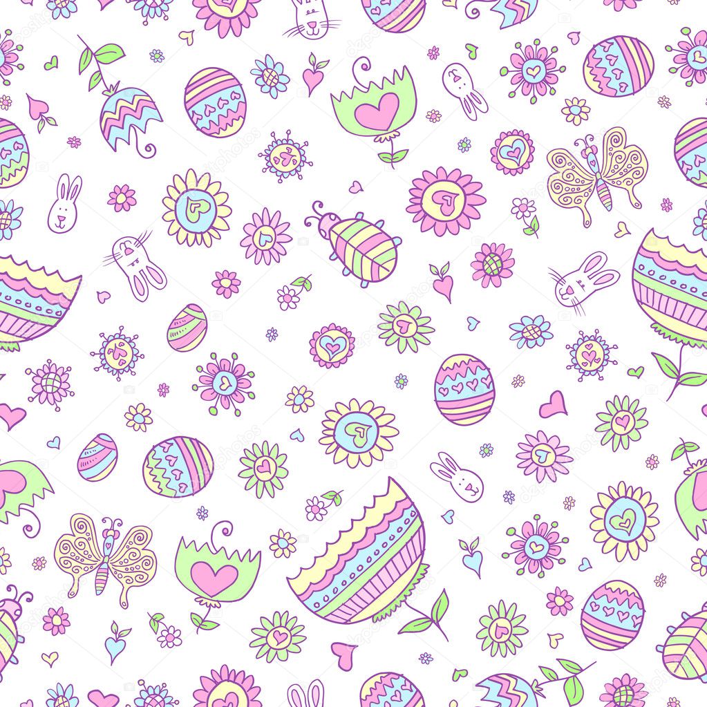 Cute Springtime Easter Doodle Seamless Pattern Vector
