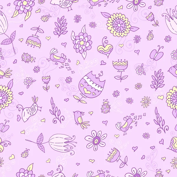 Springtime kärlek fågel doodle seamless mönster vektor — Stock vektor