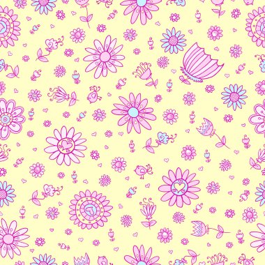 sevimli ilkbahar doodle Dikişsiz desen vektör