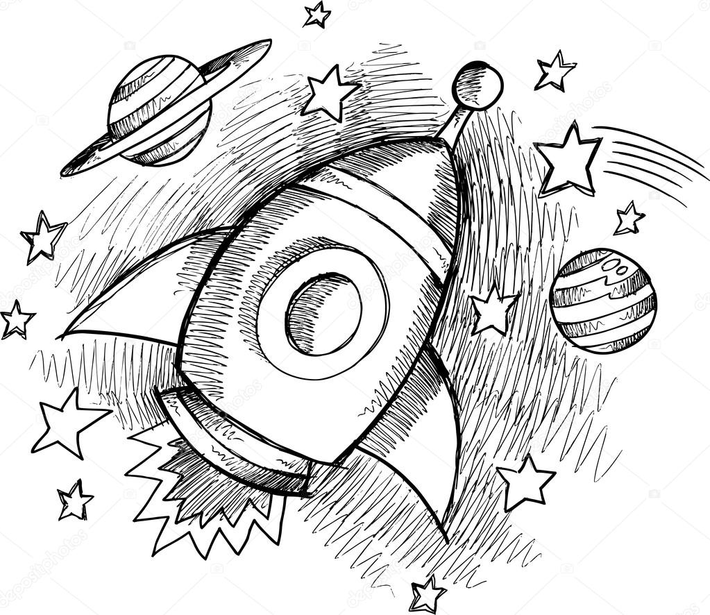 Cute Outer Space Rocket Sketch Vector