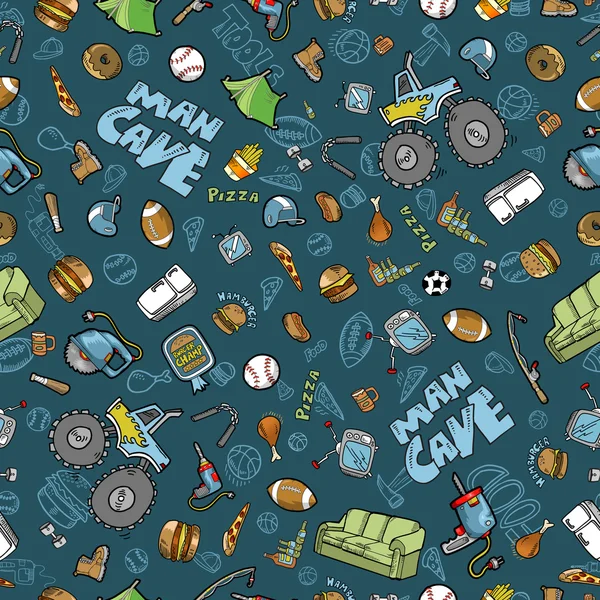 Man Cave Guy Stuff Seamless Pattern — Stock Vector