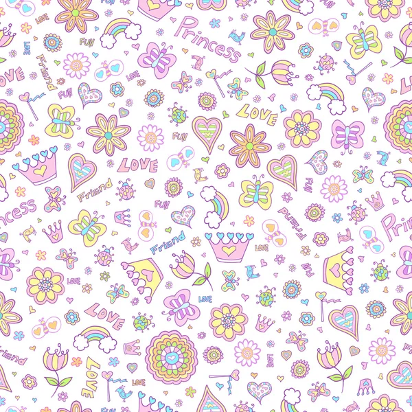 Springtime Princess Seamless Pattern Vector — Stock Vector